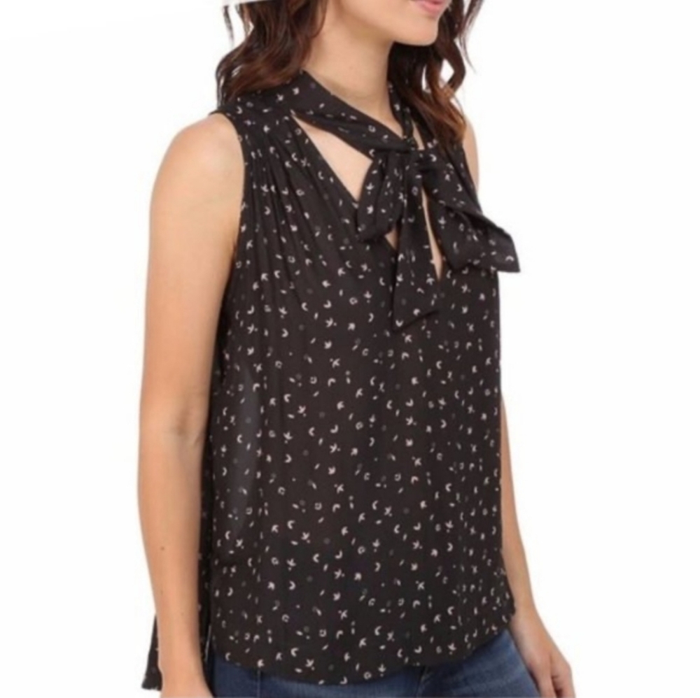 Free People Tie Neck Sleeveless Patterened Blouse